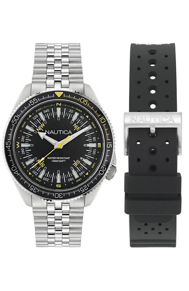 Mens Wristwatch + Watchband NAUTICA VINTAGE NAPNVF303 Stainless Steel Black - image 2 of 3