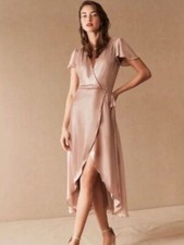 BHLDN Anthropologie Pink Rose Gold Donne Formal Wrap Dress Sz 10
