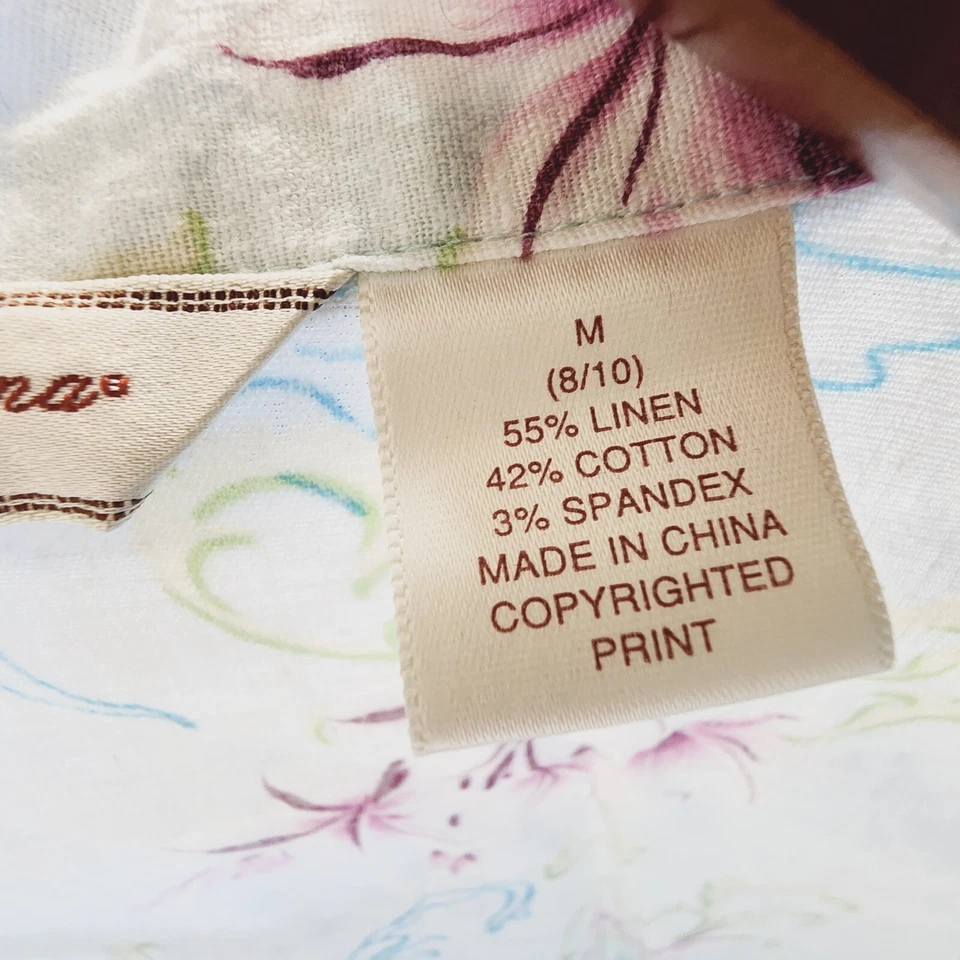 Tommy Bahama Niñas Camisa Abotonada Cuello Estampado Floral M/8-10 Mezcla de Lino Foto 3 de 4