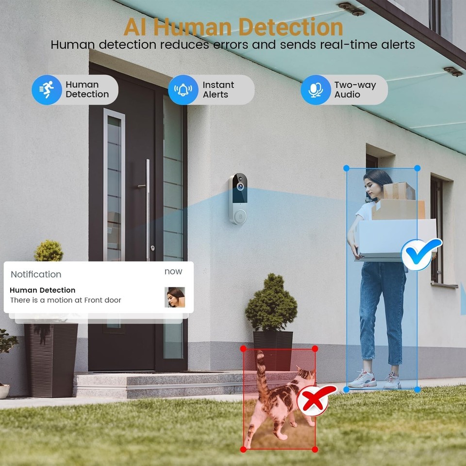 "Wireless Video Doorbell Camera Smart Doorbell with Night Vision & 2