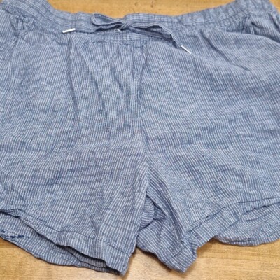 H & M Linen Blend Striped Shorts Chambray Women's Blue Sz 8 3.5'' Inseam Denim
