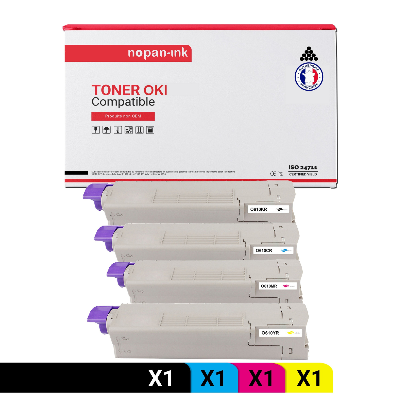 Pack de 4 toners OKI 44315308 noir et couleur compatibles NOPAN-INK