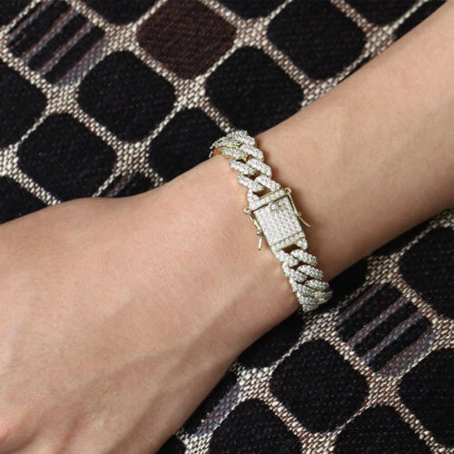 Brazalete de eslabones cubanos Miami de acero inoxidable chapado en oro blanco con circonita helada para hombre 12 mm Foto 4 de 4