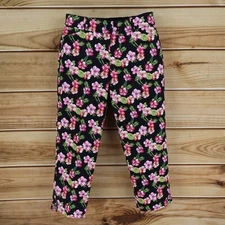 Counterparts Capri Pants Womens Size 6 Black Pink Floral Cotton Pockets Mid Rise