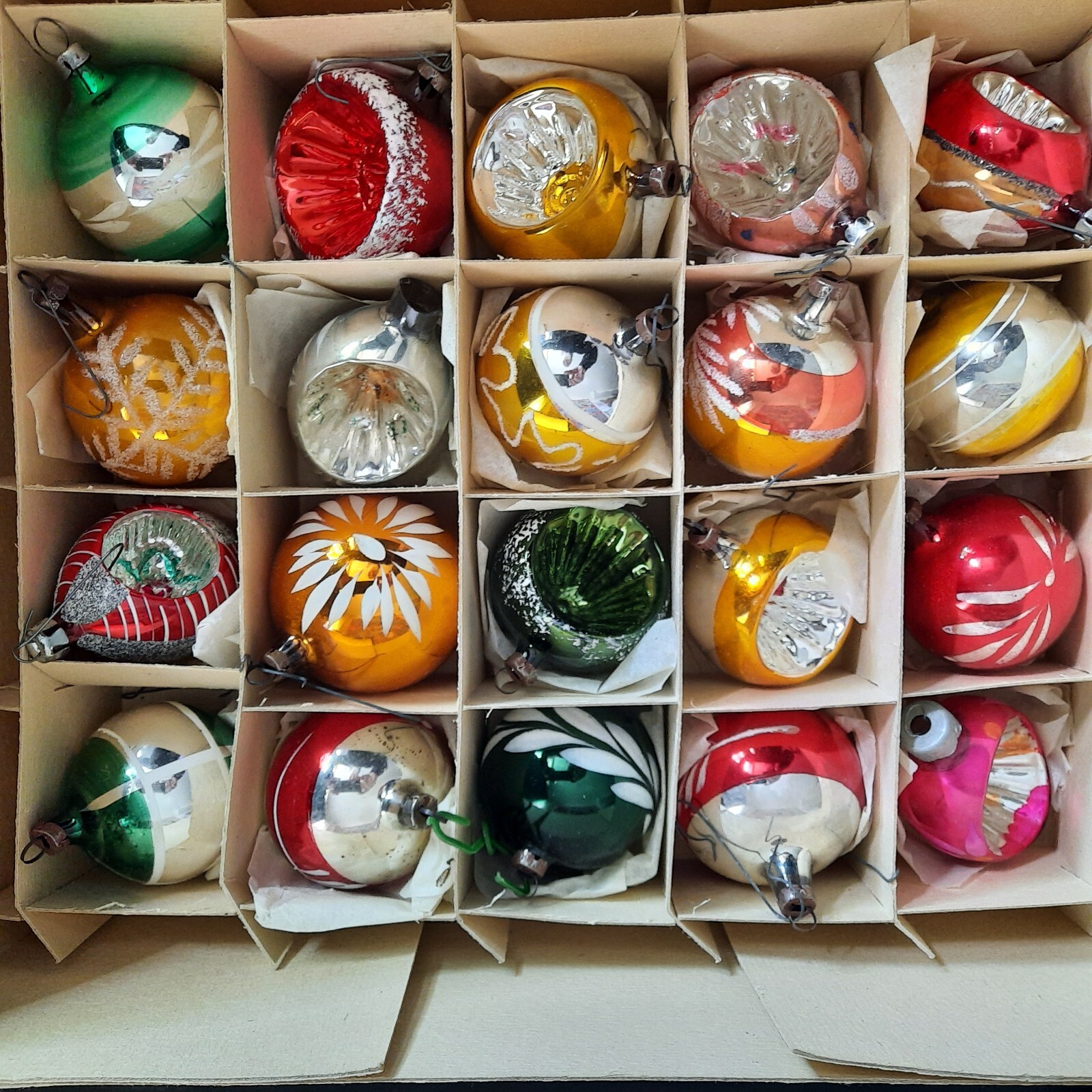 36 Vintage Glass Christmas Tree Decorations 20 indented/frosted + 16