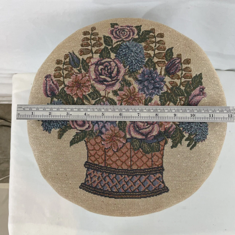 Small Mid Century Modern Metal Tube Frame Rose Bouquet Cushion Stool - Image 4 of 4