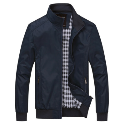 Herren Freizeit Bomber Jacke Windjacke Zip Mantel Taschen Langärmelig Stehkragen