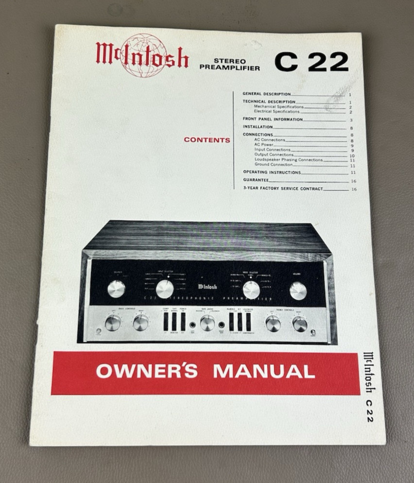 Mcintosh C-22 Owner's Manual D-240