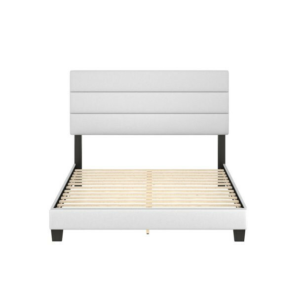 White faux leather full-size bed frame with headboard-image