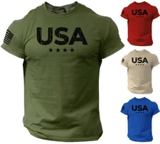 USA Stars Flag Men T Shirt American Gym Workout Cotton Tee