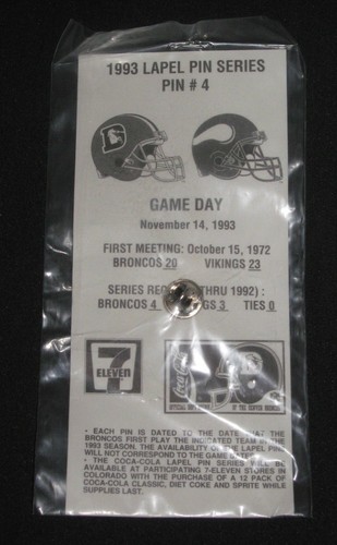 Lapel Pin #4 Denver Broncos/Vikings 1993 "Dawn Of A New Era" Coke 7Eleven #SP02 - Picture 2 of 2