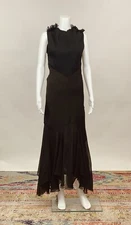 Antique Vintage 1930s Black / Brown Silk Chiffon Bias Cut Full Length Gown AS IS