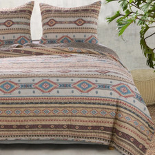 COZY CABIN LOG LODGE SOUTHWEST COUNTRY WESTERN BLUE BROWN RED BEIGE QUILT SET