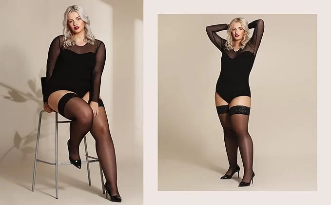 Bellivalini Damen halterlose Strümpfe Spitze Plus Size 40DEN Transparent 3XL-4XL - Bild 2 von 2