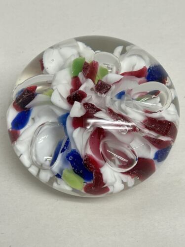 Joe St Clair Glass Paperweight Controlled Bubble Red White Blue Green - HTF - Picture 3 of 10