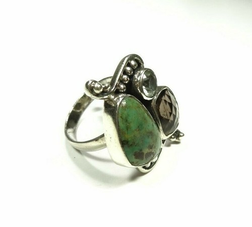 DESIGNER SANJEN TURQUOISE AQUAMARINE STATEMENT RING SIZE 9 STERLING 925 SILVER - Picture 7 of 12