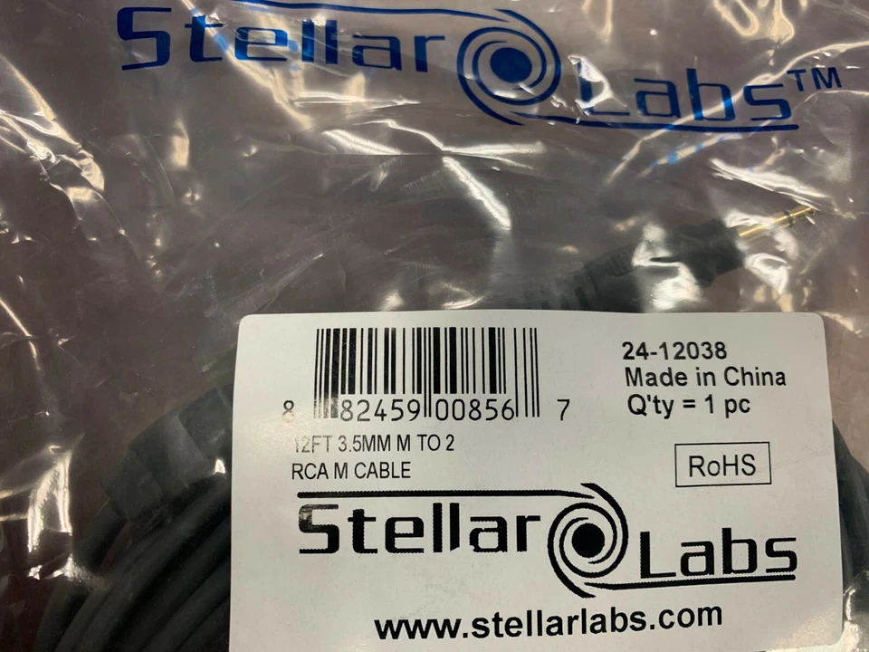 Stellar Labs 12 футов 3,5 мм вспомогательный штекер на 2 штекера RCA Y аудиокабель стерео  - Изображение 4 из 4