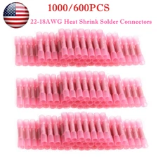 1000/600PCS 22-18AWG Heat Shrink Butt Wire Splice Connectors Crimp Terminals