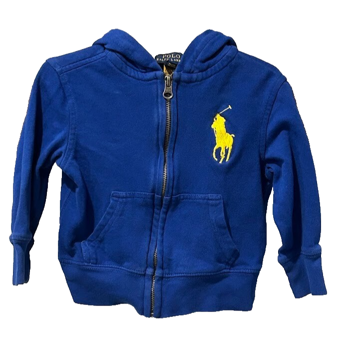 Polo Ralph Lauren Big Pony con cappuccio ricamato full zip blu felpa ragazzo taglia 2T