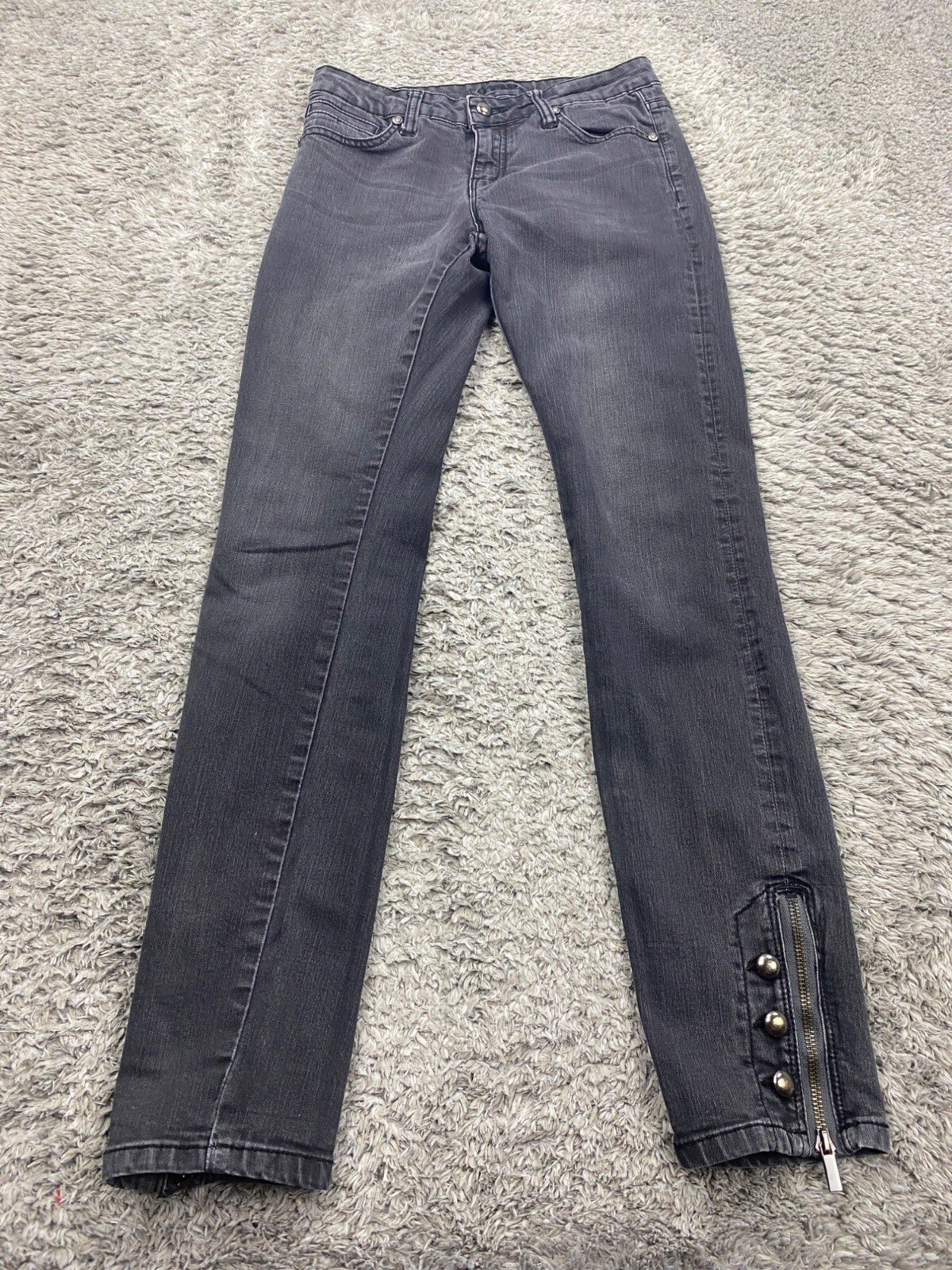 Cache Jeans Women 2 Black Skinny Ankle Zipper Low Rise Grudge Skater Y2K Denim