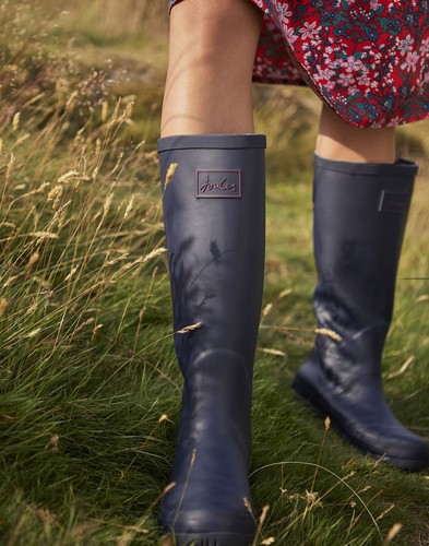 Joules Womens Field Wellies With Adjustable Back Gusset - French Navy - Picture 1 of 5