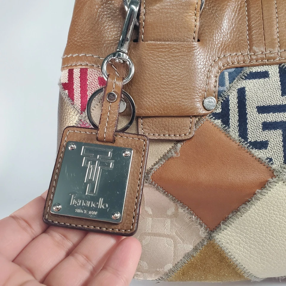 TIGNANELLO Marrón Cuero Parches Cartera Cubo Bolso de Mano/Gancho para Brazo Bolso Crook Foto 2 de 4