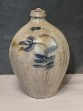 Cobalt Ovoid Stoneware Jug 2 Gallon Antique Decorated Flower PA, Ohio, NY etc.