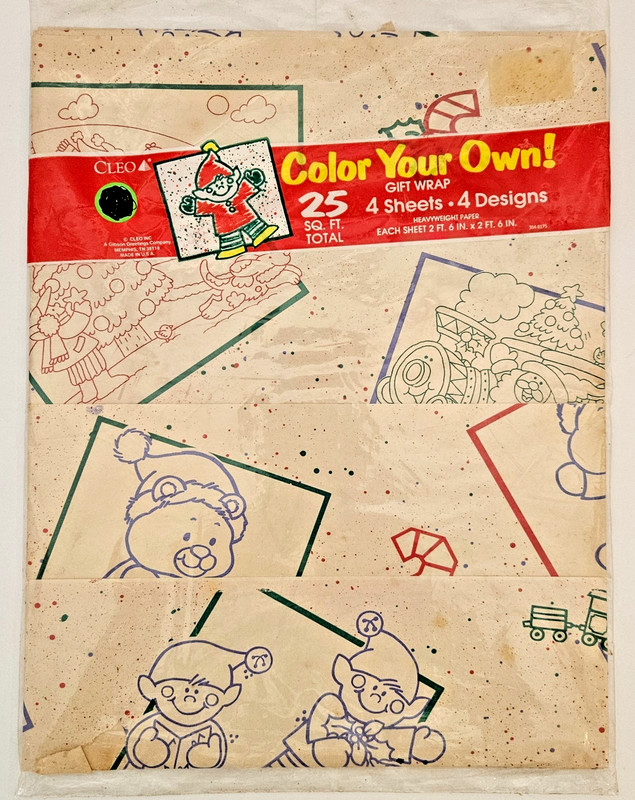 NEW Vintage Cleo Color Your Own Christmas Gift Wrapping Elf Tree Paper Made USA