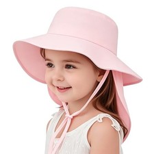 Baby Sun Hat Toddler Bucket Hats with Removable Neck 6-12 Months Peach Pink