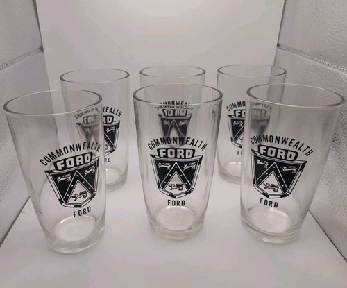 Commonwealth VA Ford Motor Company Crest Emblem Drinking Glasses Set Of 6