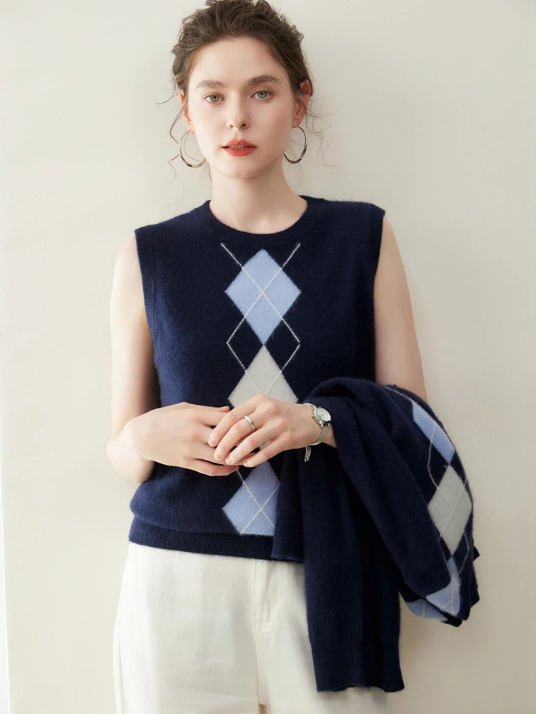 Women Vest 100% Cashmere Knitwear Autumn Winter Pullover Sweater Soft Waistcoat