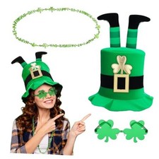 3pcs St Patricks Day Costume Accessories Set with Green Leprechaun Hat
