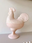Rare Vintage LE Smith Pink Milk Glass Lidded Rooster Candy Dish