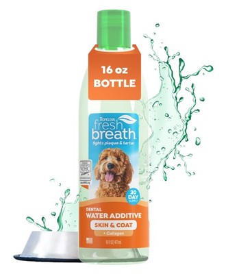 TropiClean Fresh Breath Water Additive for Dogs with Collagen, Skin Health Suppo