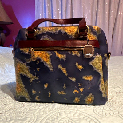 Patricia Nash Map Print Satchel Top Handle Zip Bag Detachable Strap Dust Bag