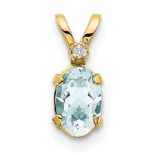 14k Diamond and 6x4 Oval March/Aquamarine Birthstone Pendant XBE158
