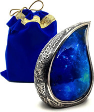 Elegant Teardrop Engraved Urn for Ashes - 6" Memorial Keepsake with Velvet Bag