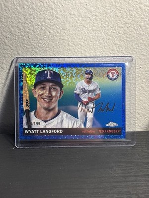 Wyatt Langford 2025 Topps Chrome Platinum Blue Mini Diamond /199 Rangers