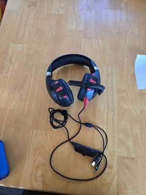 RUNMUS K2 Wired Over-Ear Gaming Headset Boom Mic USB/3.5mm Black Red