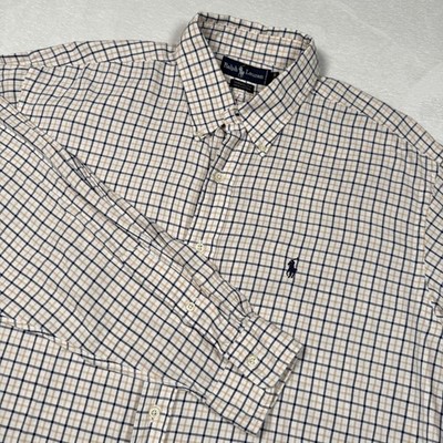 Ralph Lauren Shirt Mens XL White Navy Check Yarmouth Button Down Long Sleeve