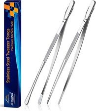 JETKONG 2 Pcs 12-Inch Kitchen Tweezers Fine Tweezer Tongs, Extra-Long Stainless