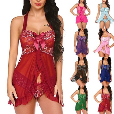 Sexy Damen Mesh Transparent Dessous Nachtkleid Erotik Babydoll Lingerie Negligee