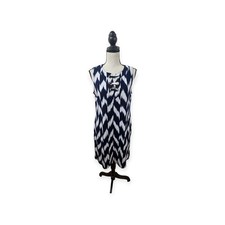 Michael Kors Dress Womens Medium Navy Ikat Chevron Grommet Sleeveless Shift