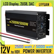 2500W 5000W Power Inverter 12V to 110V 120V LCD 3 Sockets Dual USB Car Converter