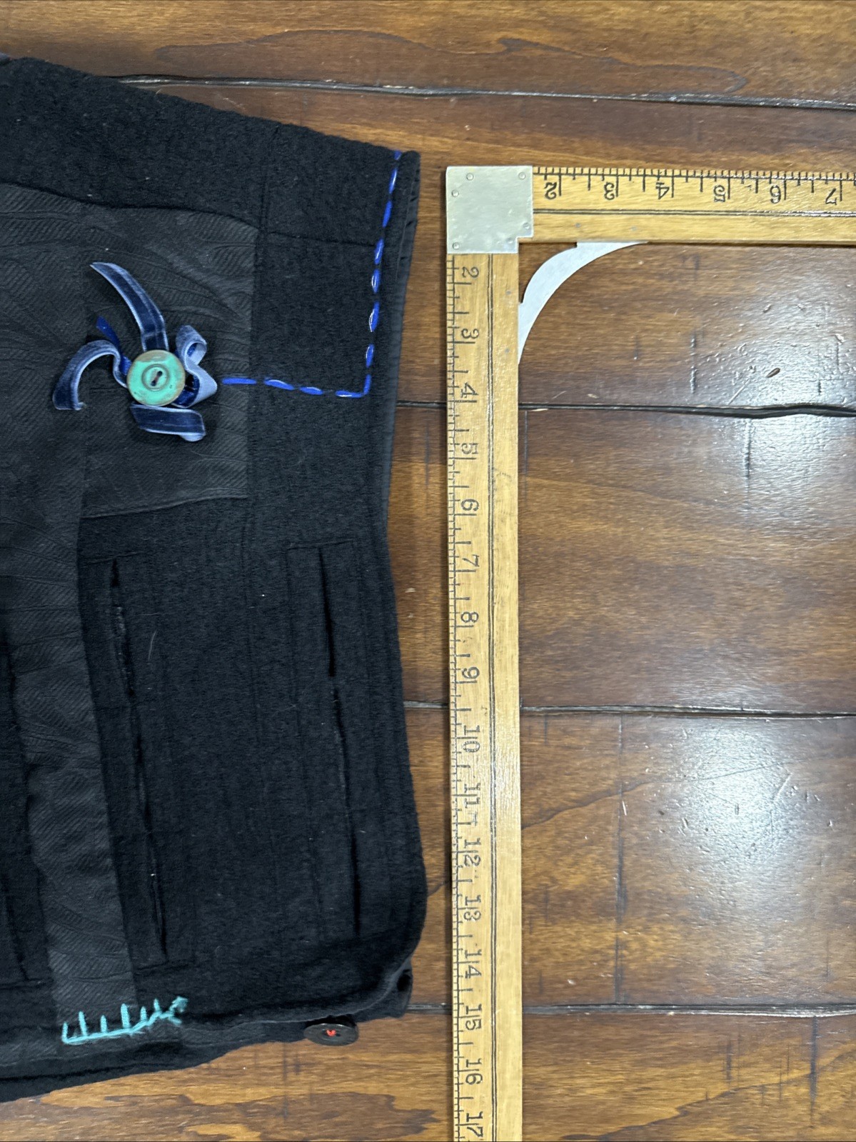 DESIGUAL Wool Skirt Black Patchwork Embroidered, … - image 5