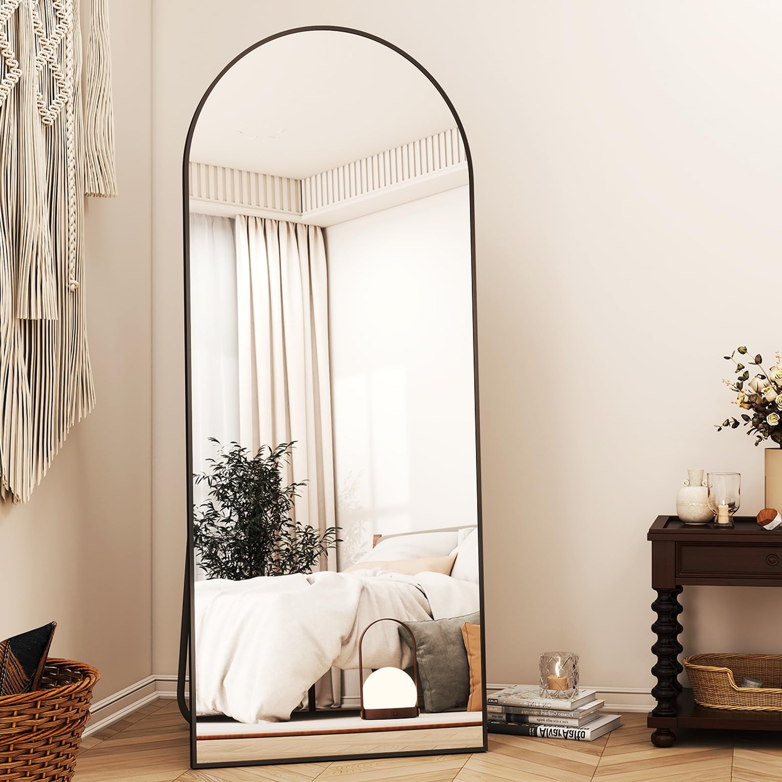 56"x21" Arched Full Length Mirror Floor Mirrors with Aluminum Alloy Frame Fre...
