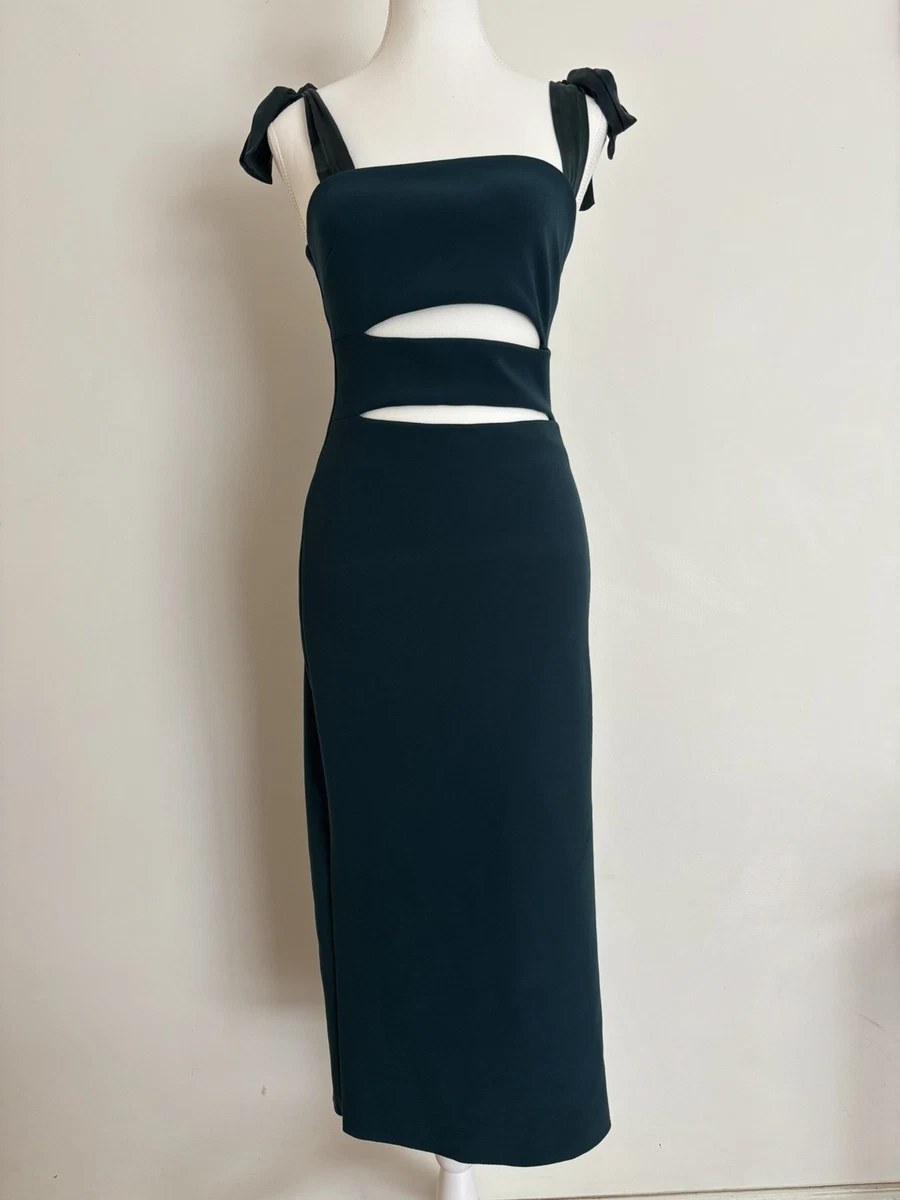 black sleeve dress midi Bebe Women's Mesh Inset Long Sleeve Midi Dress