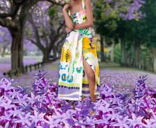NWTZARA  PRINTED STRAIGHT NECK  MIDI DRESS MULTICOLORED