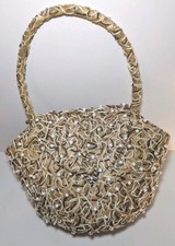 Vintage Italian White Beaded Basket Satchel Purse Excellent Condition Wicker Bag
