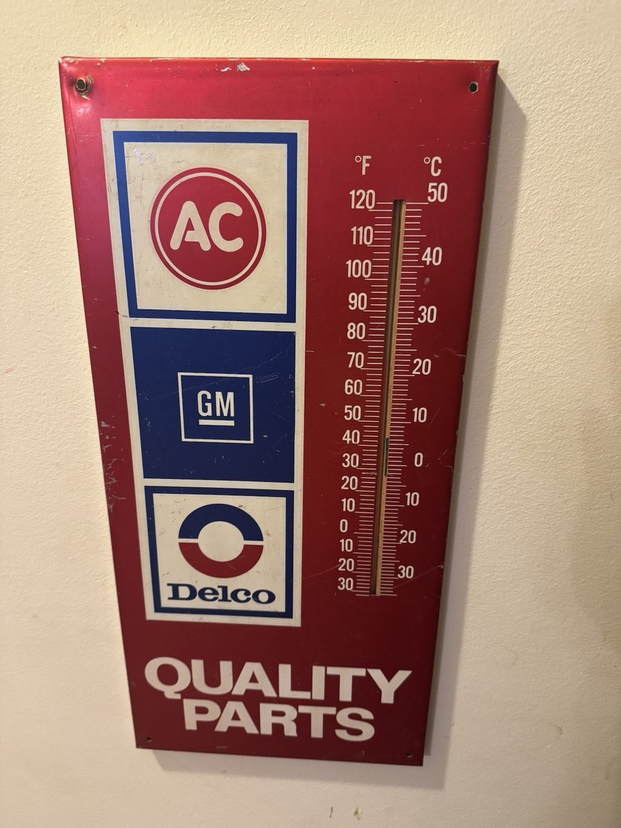 Vintage AC GM Delco Thermometer Sign Metal Wall Decor - Working